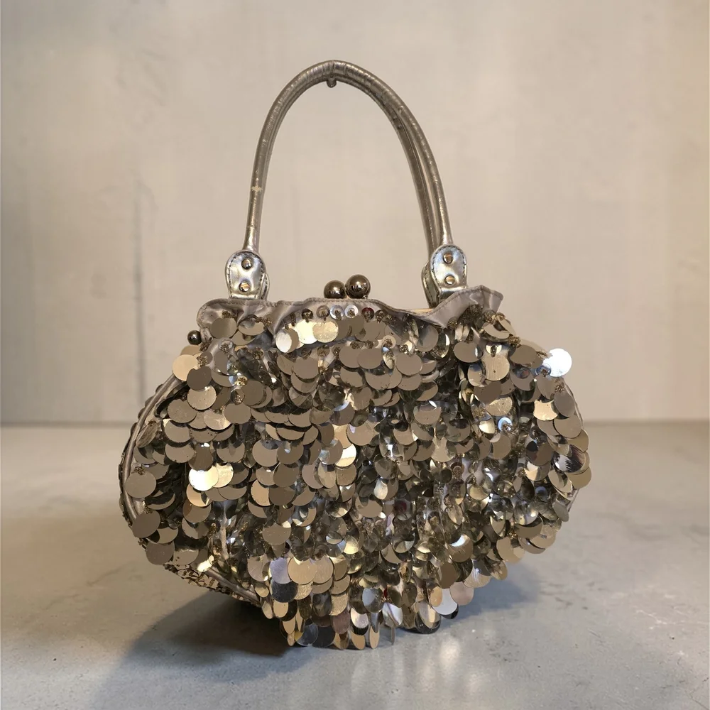 Y2K Vintage Silver Paillette Sequin Mini Bag